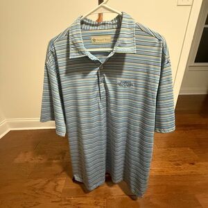 Blue Striped Men's Polo Shirt. Donald Ross w/ logo
